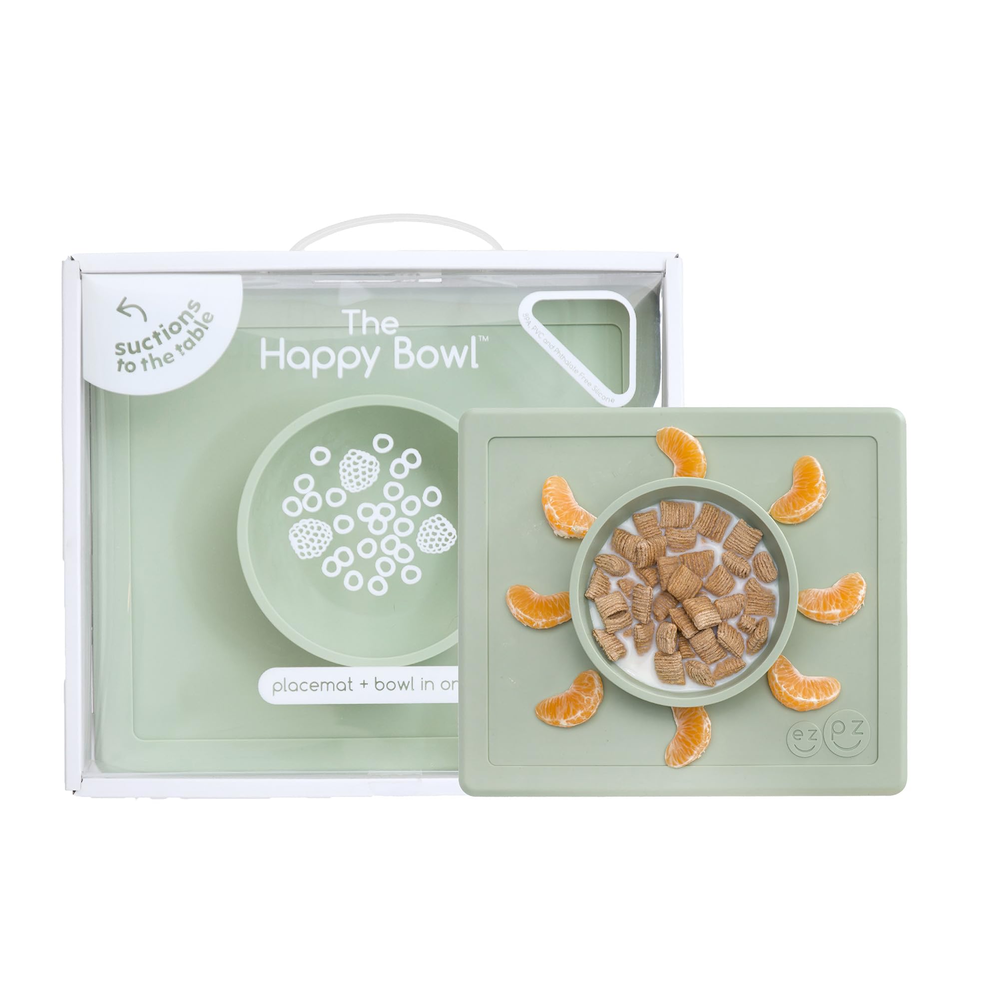 ezpz Happy Bowl - 24 Months + (Sage) - 100% Silicone Suction Bowl with Built-in Placemat – Dishwasher Safe