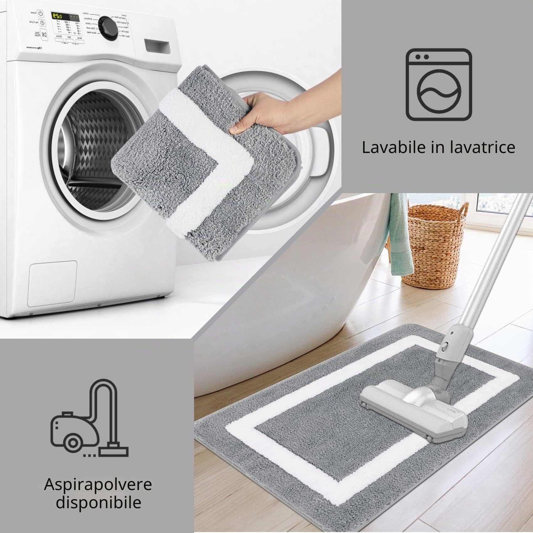 Famibay Set di 3 tappetini da bagno antiscivolo e super assorbenti, lavabili in lavatrice, in microfibra