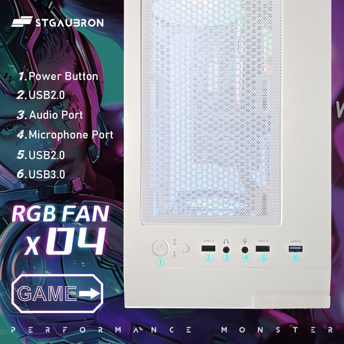 STGAubron Gaming PC Computer Desktop, Intel 10th Gen G5905 3.5GHz, Radeon RX 470 8G, 16GB DDR4, 512GB SSD, WiFi, BT 5.0, RGB Fan x4, Windows 11 Home,