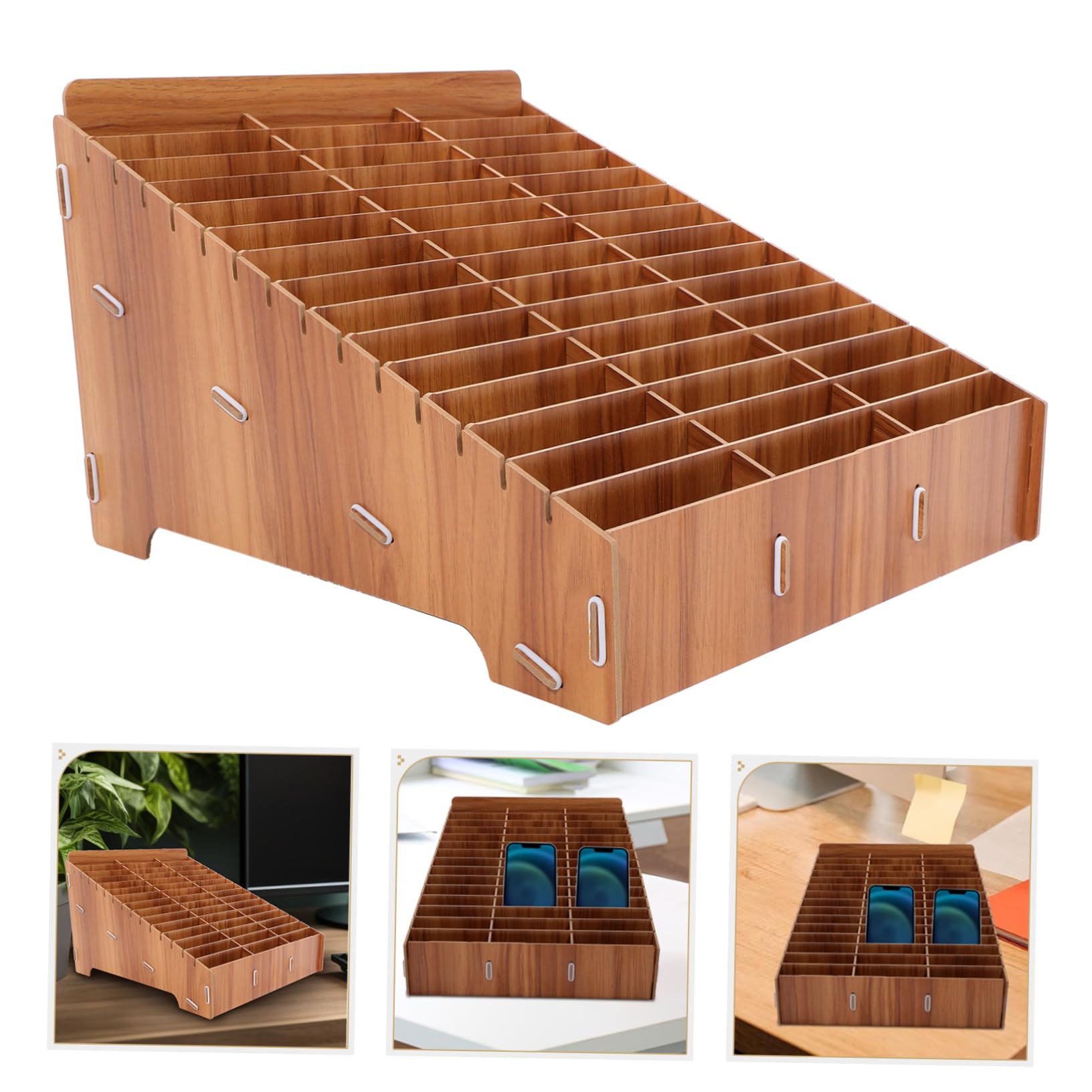 Organizador de Móvil de Madera con Múltiples Compartimentos para Escritorio Soporte para Teléfonos Aula y Oficina Diseño Elegante y Funcional para Almacenar Cosméticos y Accesorios
