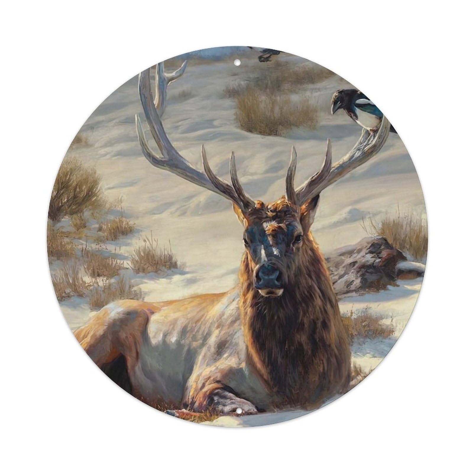 Animal Deer And Birds in The Snow Metal Tin Sign