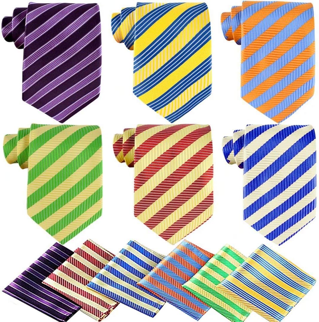 Lot 6 Pcs Mens Ties with 6 Matching Pocket Squares Mens Classic Ties Set Necktie Neck Ties with Gift Box Packing (Multicolored -08)