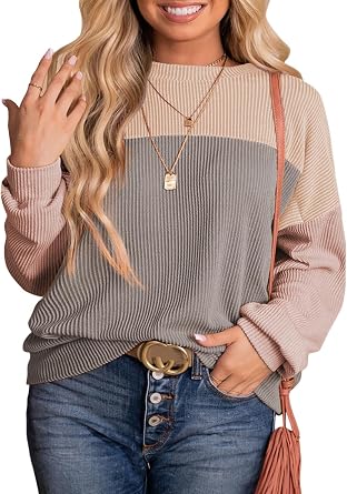 Eytino Plus Size Sweatshirts Oversized Colorblock Long Sleeve Crewneck Tops