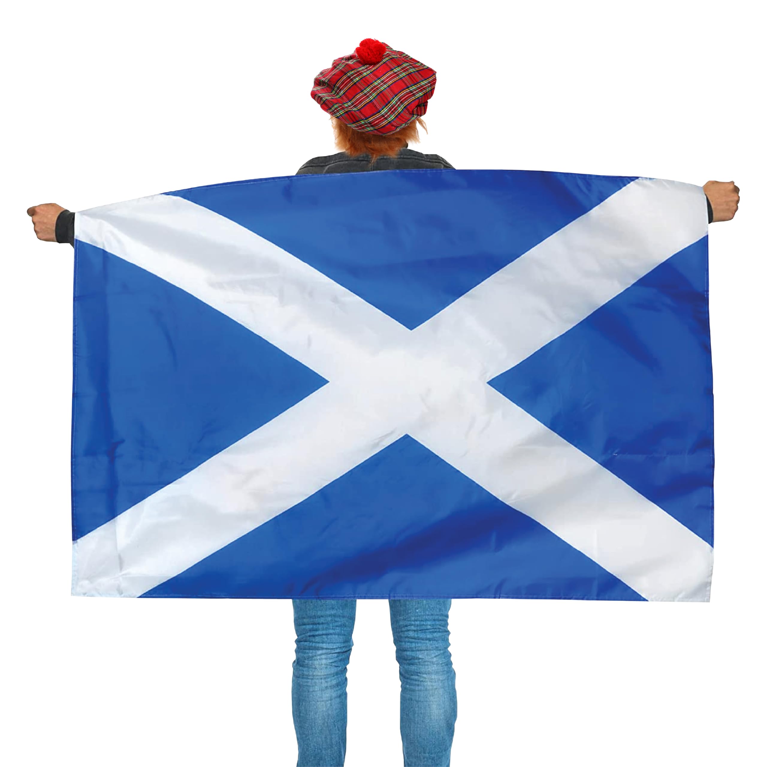 I LOVE FANCY DRESS Adults Scotland Accessories - Wearable Scottish Flag Cape Tartan Tam O'Shanter Hat Attached Hair Burns Night Sports - Pack of 12