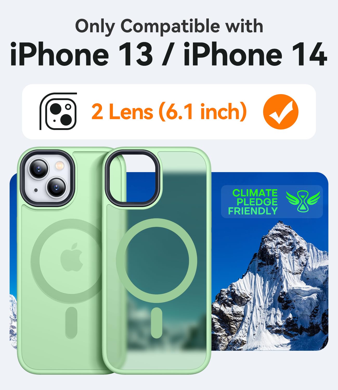 CANSHN Cover Magnetica Opaca per iPhone 13/14, [Compatibile con MagSafe] Custodia Traslucida Opaca Protettiva Sottile Antiurto 6,1 Pollici - Verde Chiaro
