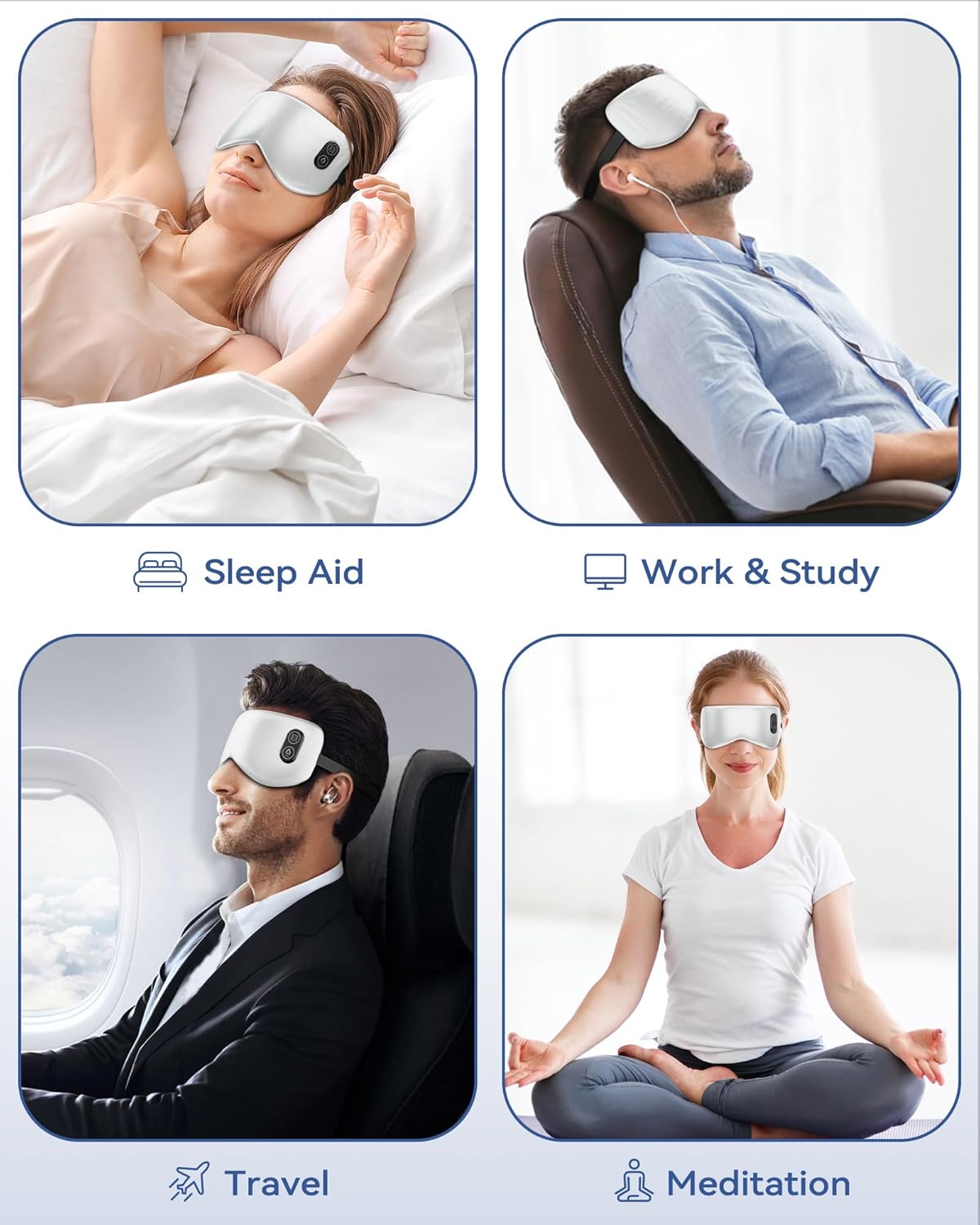 Heated Eye Mask with Massager, Cordless Silk Heating Eye Mask for Dry Eyes, Electric Warm Eye Compress for Sleep, Stye, Eyestrain, Washable Eye Heating Pad for Travel, Office, Home, Rechargeable