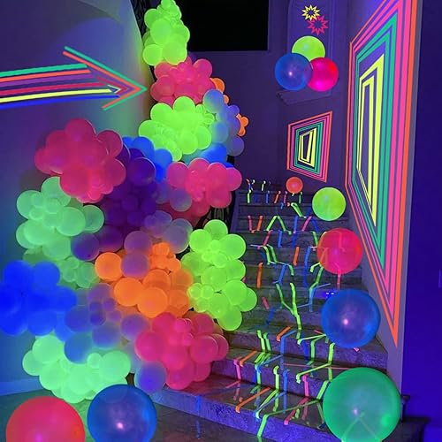 Miniatura 11 de 110 globos de neón UV que brillan en la oscuridad, suministros de fiesta de luz negra para fiesta brillante, helio, globos fluorescentes de neón