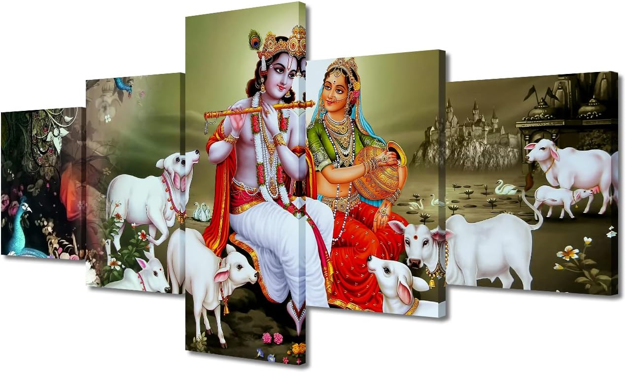 Amazon.com: TUMOVO 5 Panel Wall Art Indian Hindu Gods Poster on Canvas ...