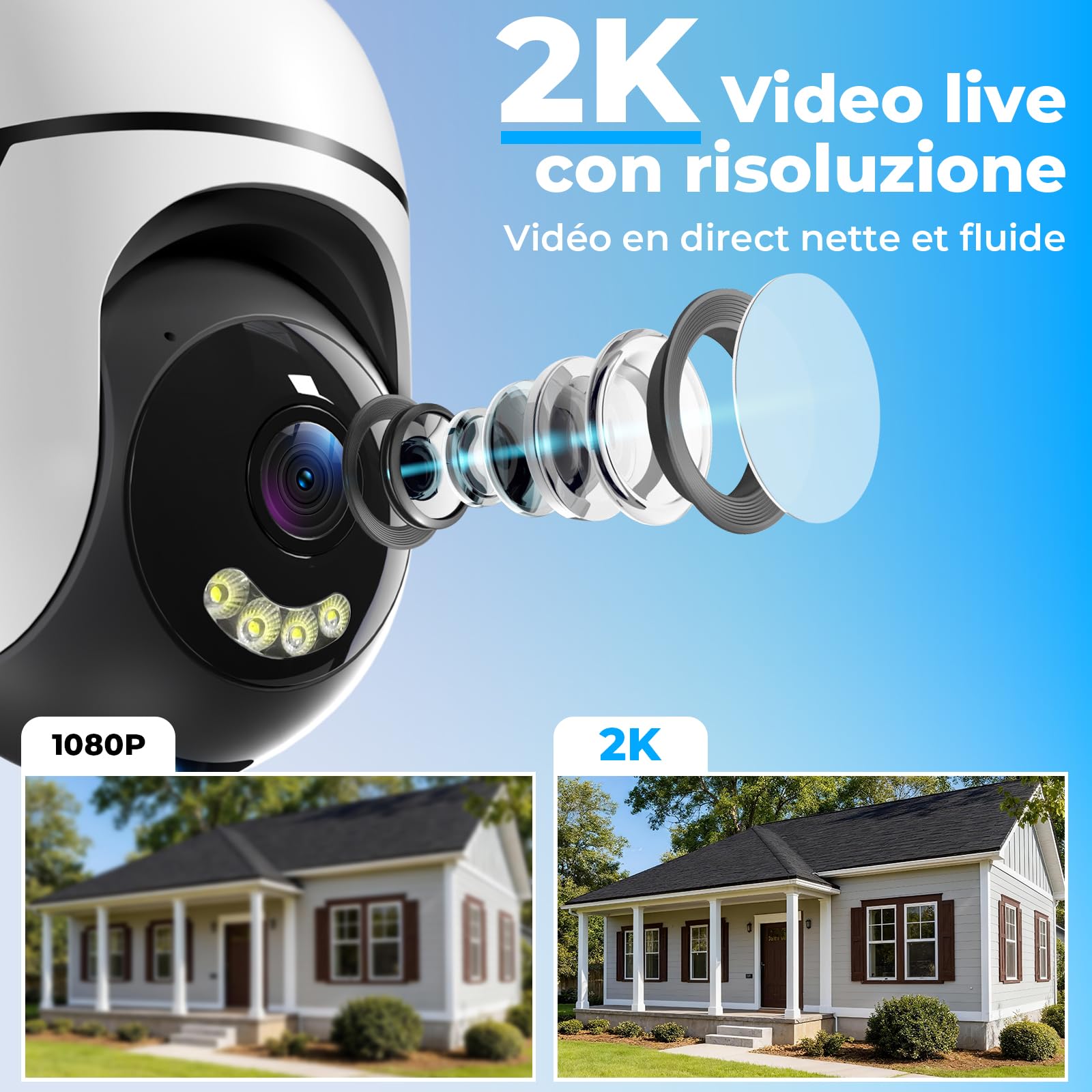WESECUU - Cámara de vigilancia WiFi exterior, seguimiento automático de 360°, cámara IP compatible con 2.4Ghz/5Ghz, visión nocturna color, detección humana, audio bidireccional, grabación 24H