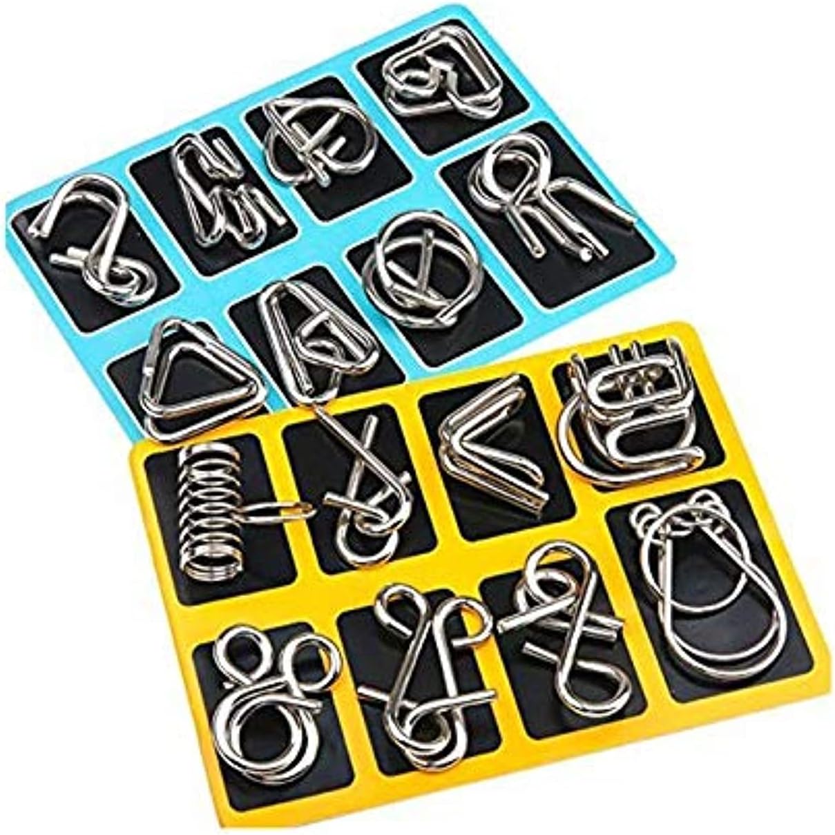 Metal Wire Puzzle Set of 16 with Brain Teaser IQ Test Disentanglemen Iron Link Unlock Interlock Game Chinese Ring Magic Trick Toy for Party Favor Kids Adults