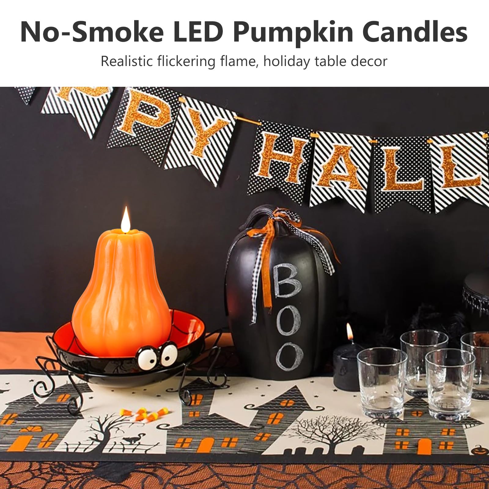 Confezione da 1 candela a forma di zucca senza fiamma, candela LED tremolante, candela a batteria, vera cera, decorazione per la casa, Halloween, Ringraziamento e autunno, candele senza