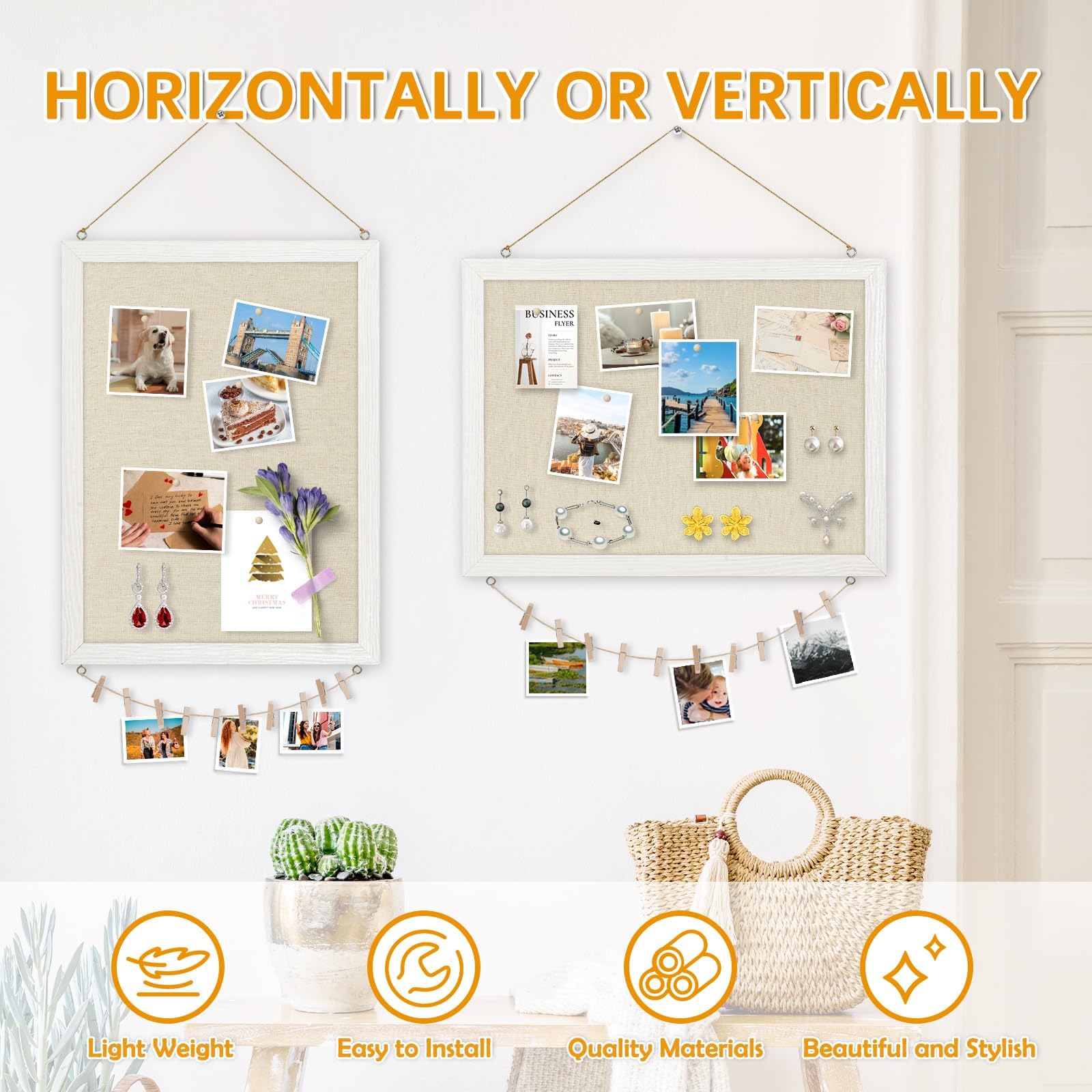 DOLLAR BOSS Korktafel Pinnwand mit Leinen, doppelseitig, 2er-Pack, 30 x 40 cm, kleine Korktafeln für Wände, Holzrahmen, zum Aufhängen, kleine Pinnwand für Zuhause, Küche, Büro, 20 Reißzwecken
