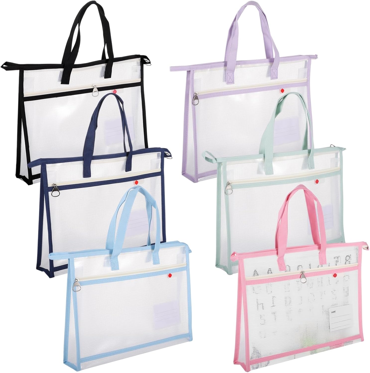 Clear Mesh Sew Project Bag with Shoulder Straps, Nylon PVC Quilting Bags for Sewing Supplies, 6 Packs A3 Project Bags, Craft Storage Organizer for Quilters