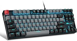 MageGee 75% Mechanical Gaming Keyboard, Blue Switch, LED Backlit, 87 Keys Compact TKL Wired Computer Keyboards for Windows Laptop PC Gamer - Grey/Black
