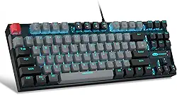 MageGee teclado mecânico 75% para jogos, interruptor azul, retroiluminação por LED, 87 teclas compactas, TKL teclados de computador com fio para Windows, Laptop, PC Gamer - Cinza/Preto