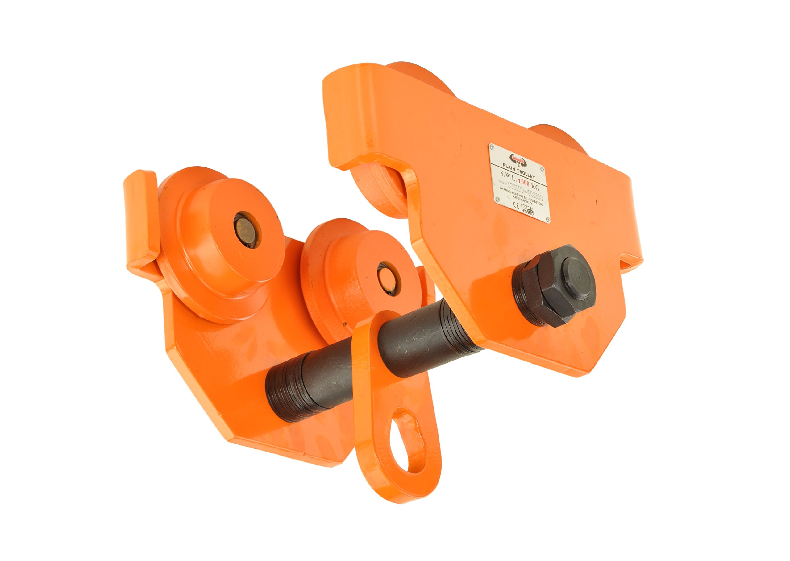 Laufkatze 1000 kg Rollfahrwerk mit Anschlagwinkeln Handfahrwerk Unterflansch 80 mm – 146 mm Flanschbreite Hallenkran Kettenzug 1 t Plain Trolley
