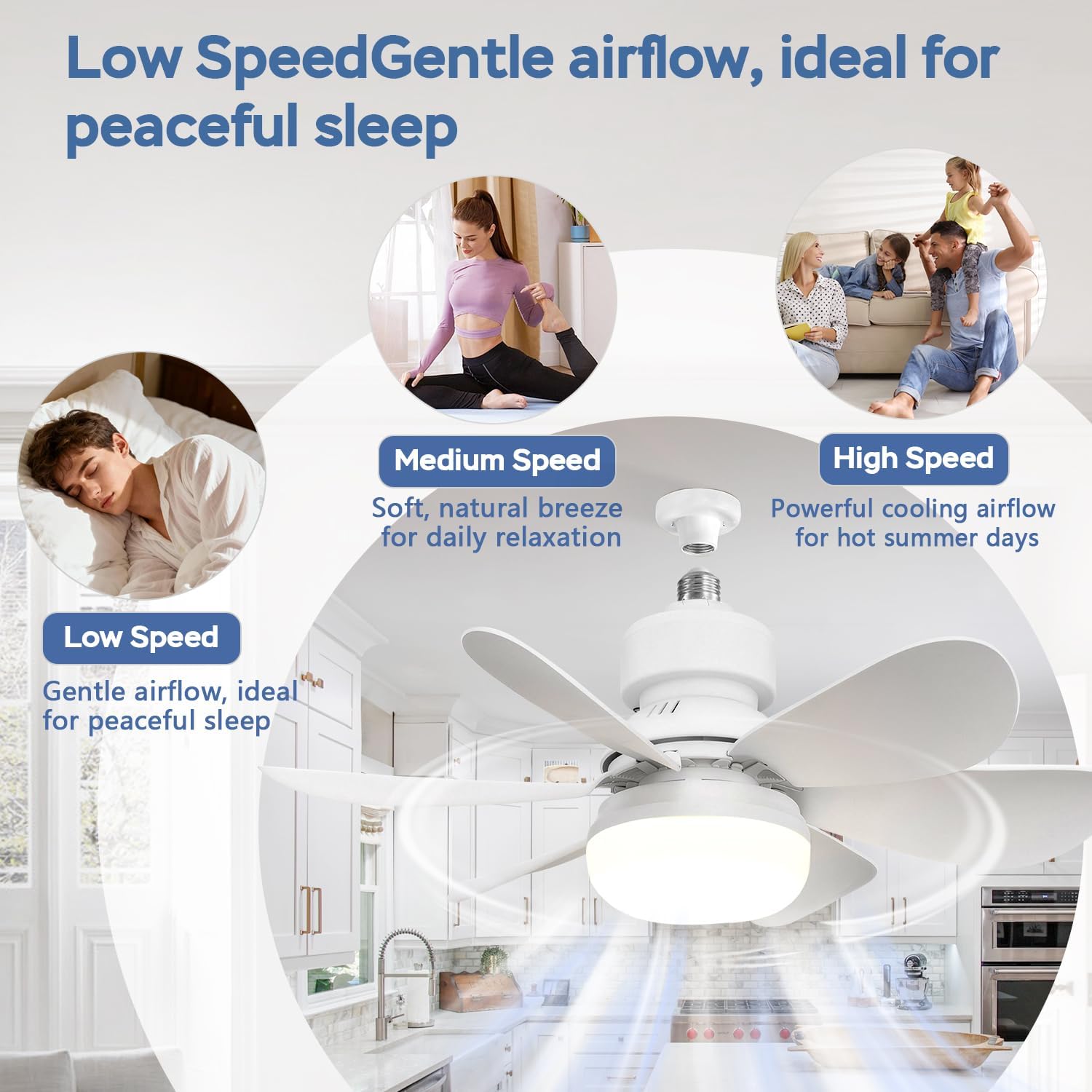 OOWOLF Ceiling Fan with Light and Remote, Low Profile Flush Mount Bladeless Ceiling Fan, 3 Color 3000-5000K, Dimmable LED Light, 3 Wind Speeds, Timer & Memory Function, Quiet Small Ceiling Fan 20.5"