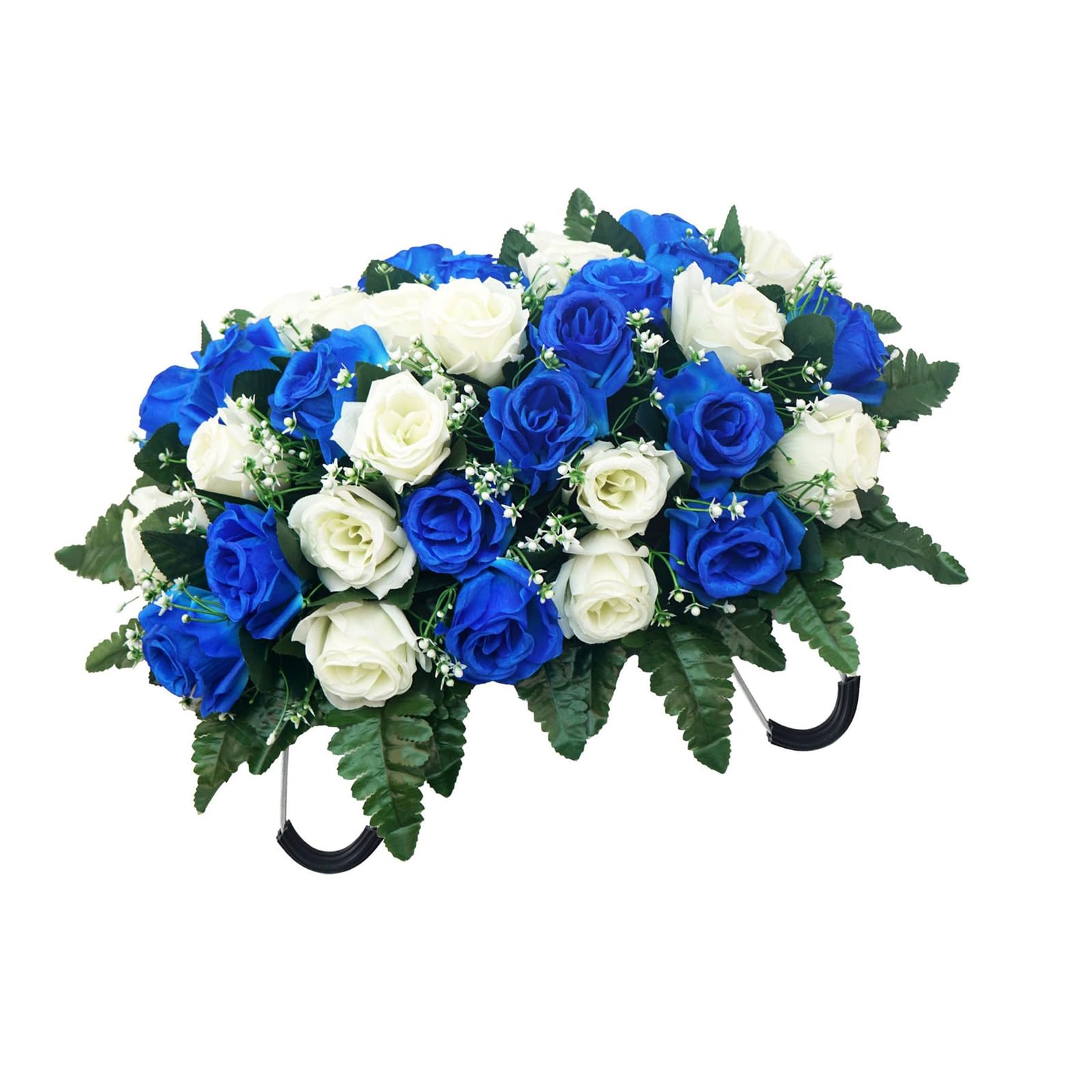 Artificial Cemetery Flower Arrangement Realistic Rose Cemetery Tombstone Flower Wreath for Graveside Decoration Faux Blossomy Arrangement