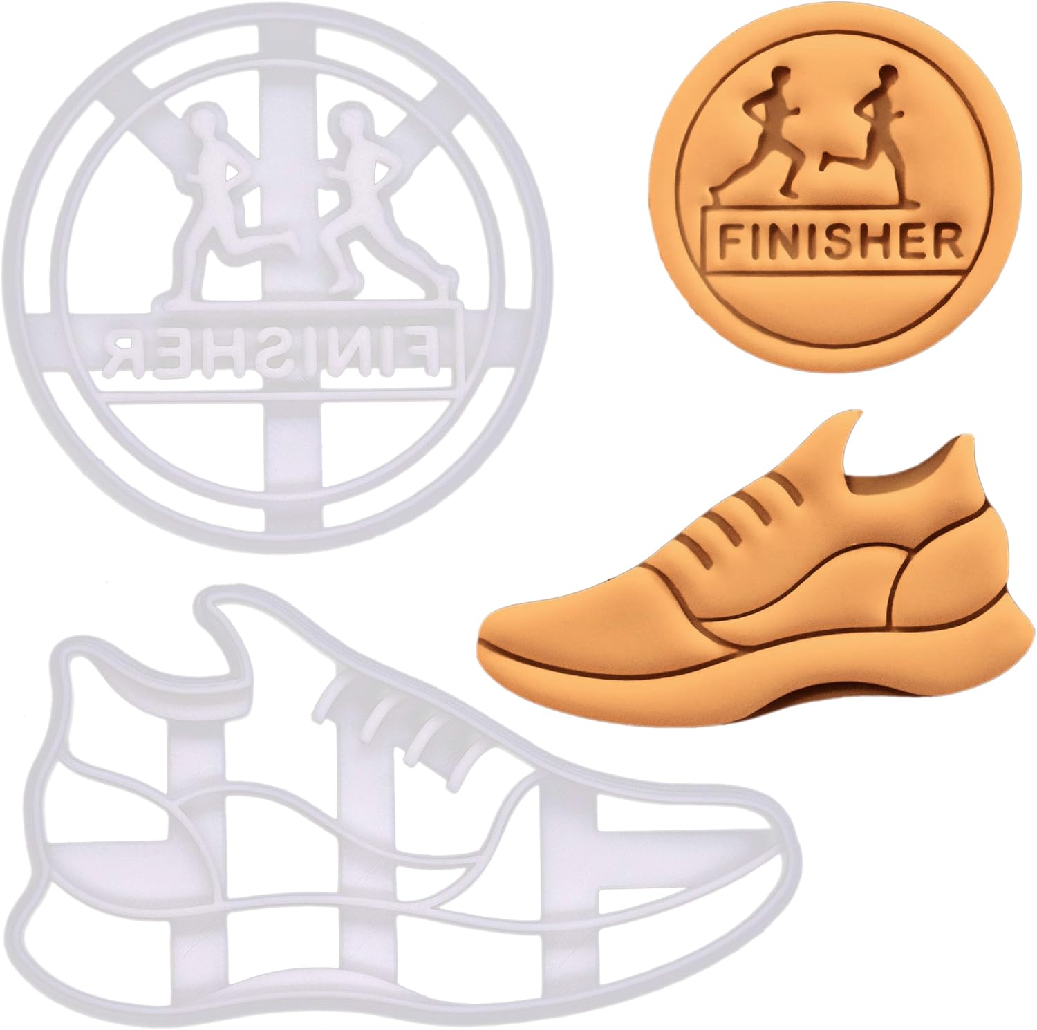BAKERLOGY Set of 2 Marathon Finisher Medal and Running Shoe Cookie Cutters