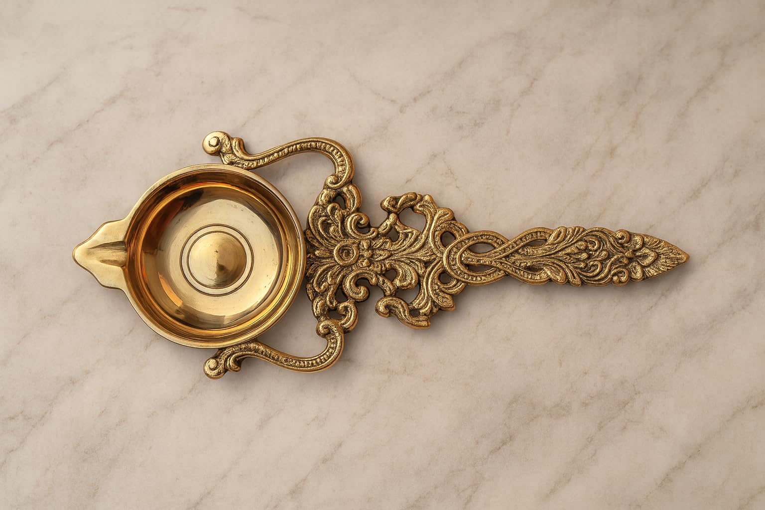 Mojo Jojo Brass Decorative Handle Diya – Traditional Pooja Oil Lamp with Ornate Floral Handle for Temple, Home Pooja & Festive Use 1