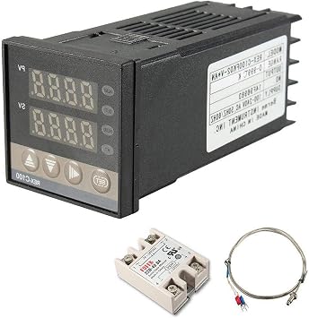 REX-C100 Digital Display PID Temperature Controllers Thermostat Regulator 100-240V + K Sensor Thermocouple + 40A SSR for Home Brewing Not Supports RT100