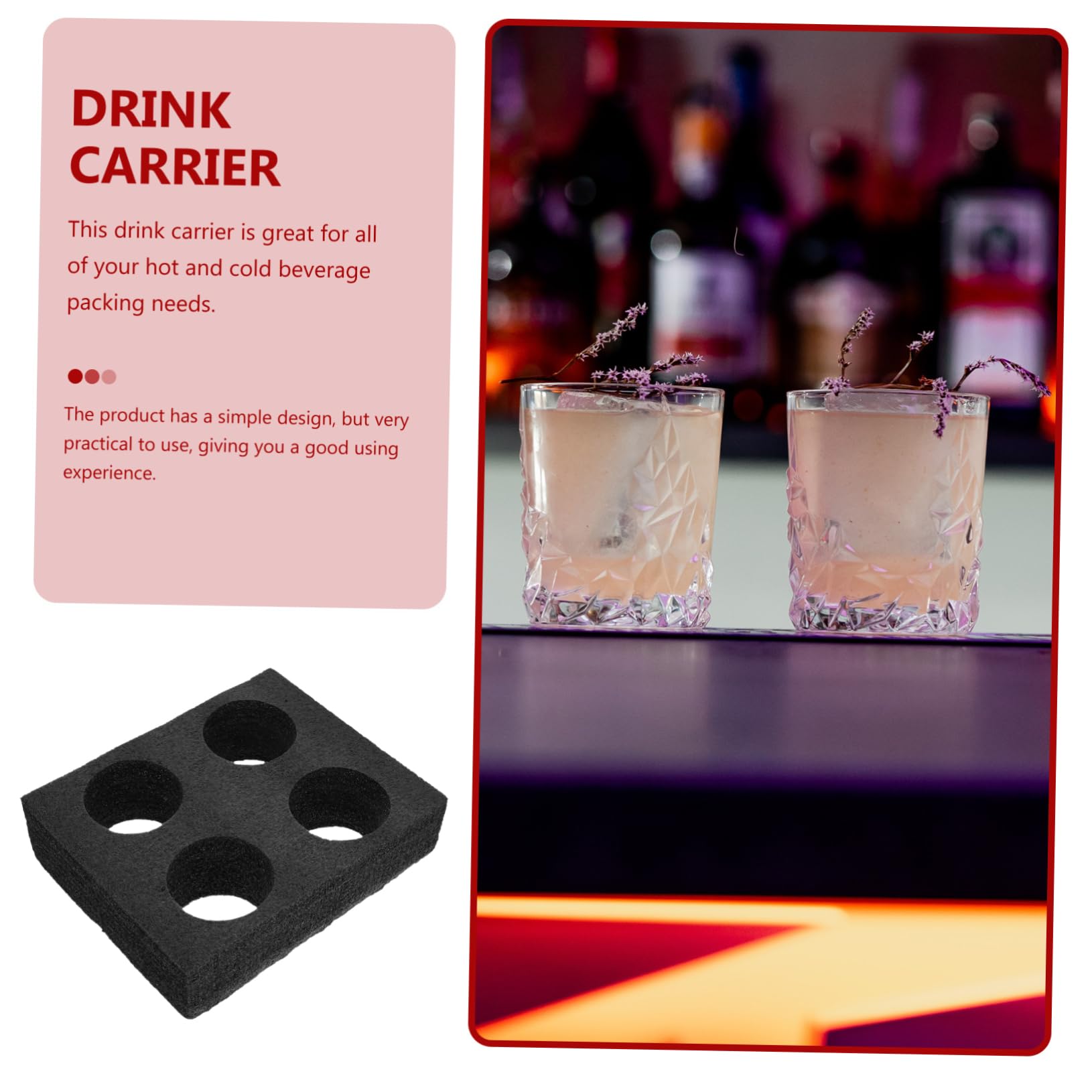 Porte-gobelet Réutilisable 8 Trous En Mousse - Plateau Transport Boissons Takeout Noir