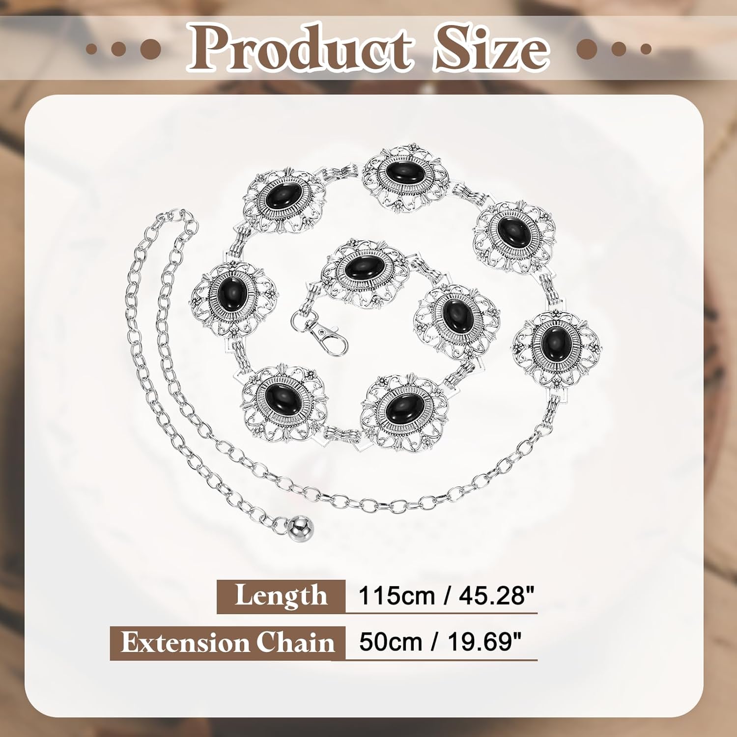 uxcell Western Metal Concho Chain Belt, Chain Waist Belts for Women Dresses Jeans Country Concert Outfit, Black Hollow Flower - Image 2