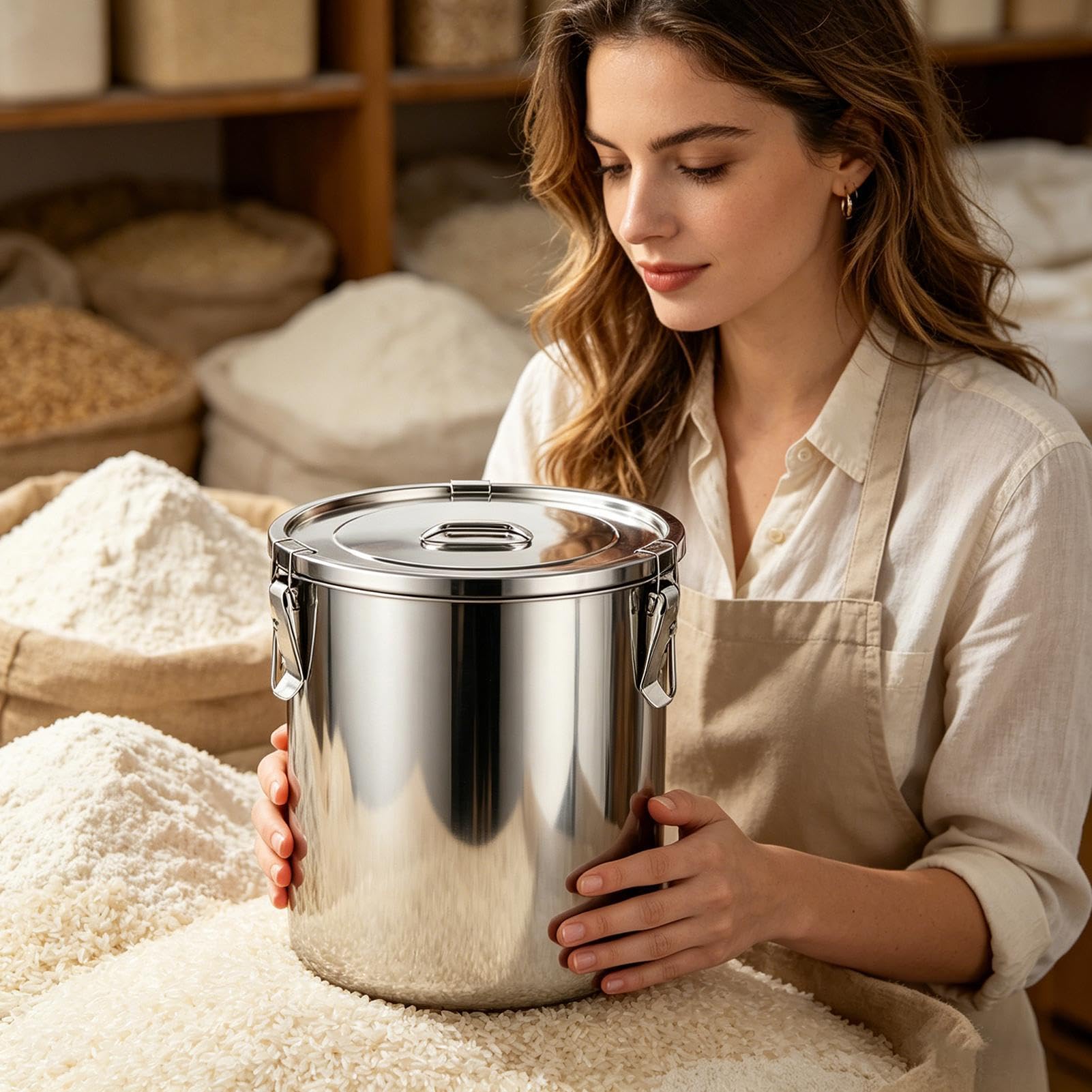 Contenitori In Acciaio Inossidabile Con Coperchi Scatola Ermetica 12 Litri | Contenitori per Conservazione Farina e Zucchero per Cucina Zucchero Biscotti Caffè Latte