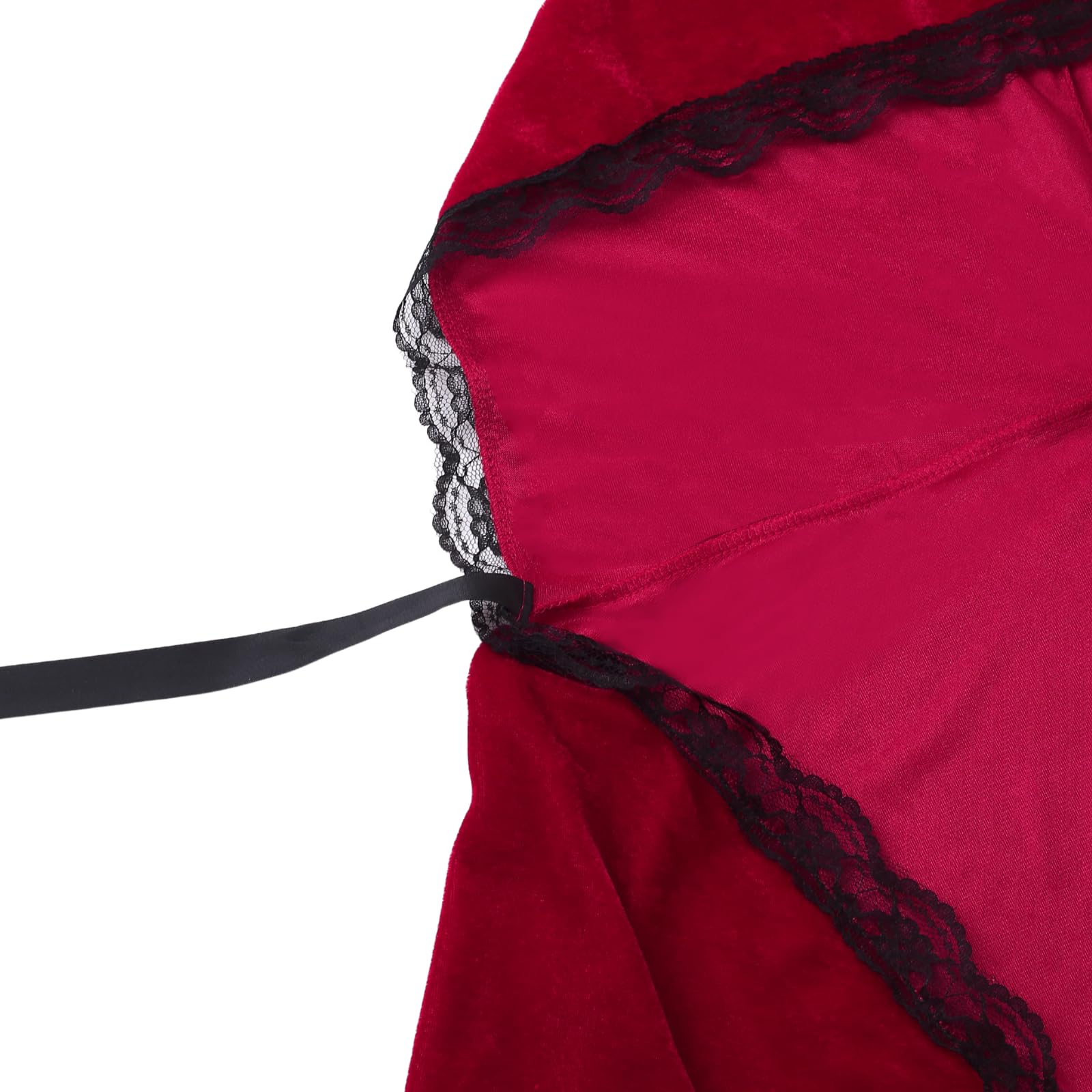 DELIVESS Little Red Riding Hood Cloak Women Halloween Christmas Retro Performance Fancy Hooded Cloak (23.62", Wine Red Black Lace) - Image 4