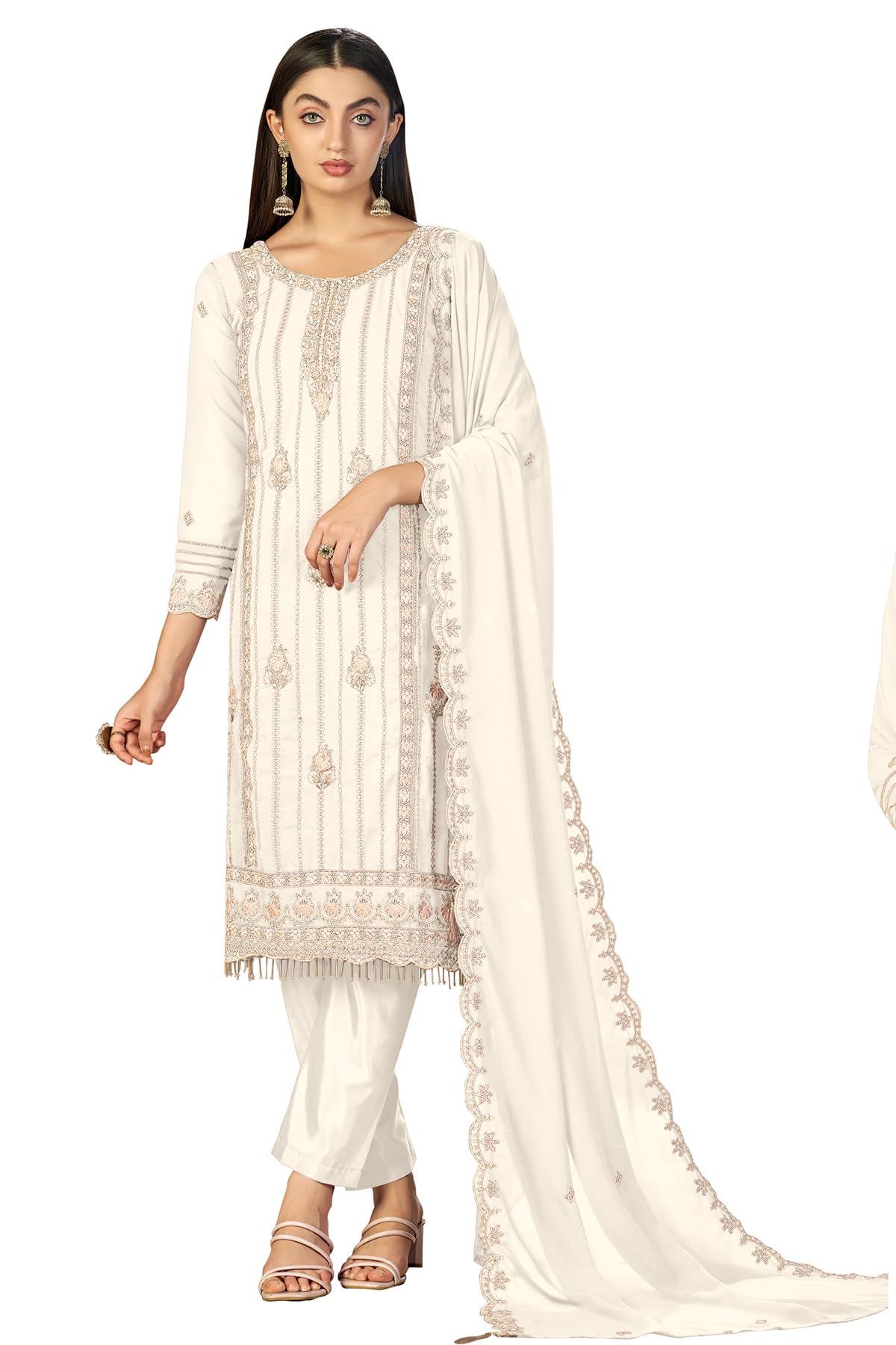 NITUFABWOMEN'S Georgette Premium Unstitched Pakistani Suit – Elegant Fabric for Custom Tailoring(SF311168 Blue Free-Size)