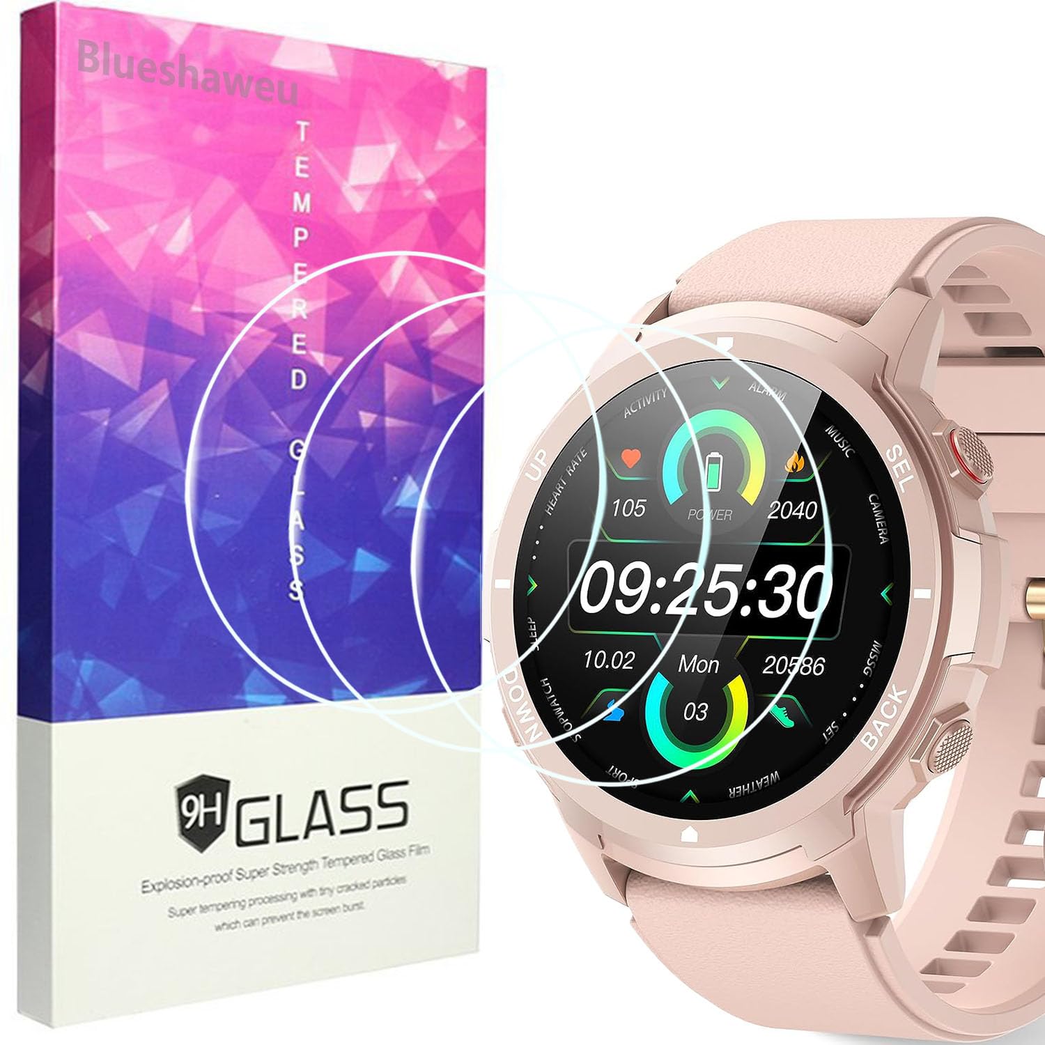 BlueshaweuScreen Protector Compatible with LLKBOHA Smartwatch 1.39 Inch S52, 9H Hardness Tempered Glass Screen Protector [Pack of 3] for LLKBOHA S52 Smartwatch (HD)