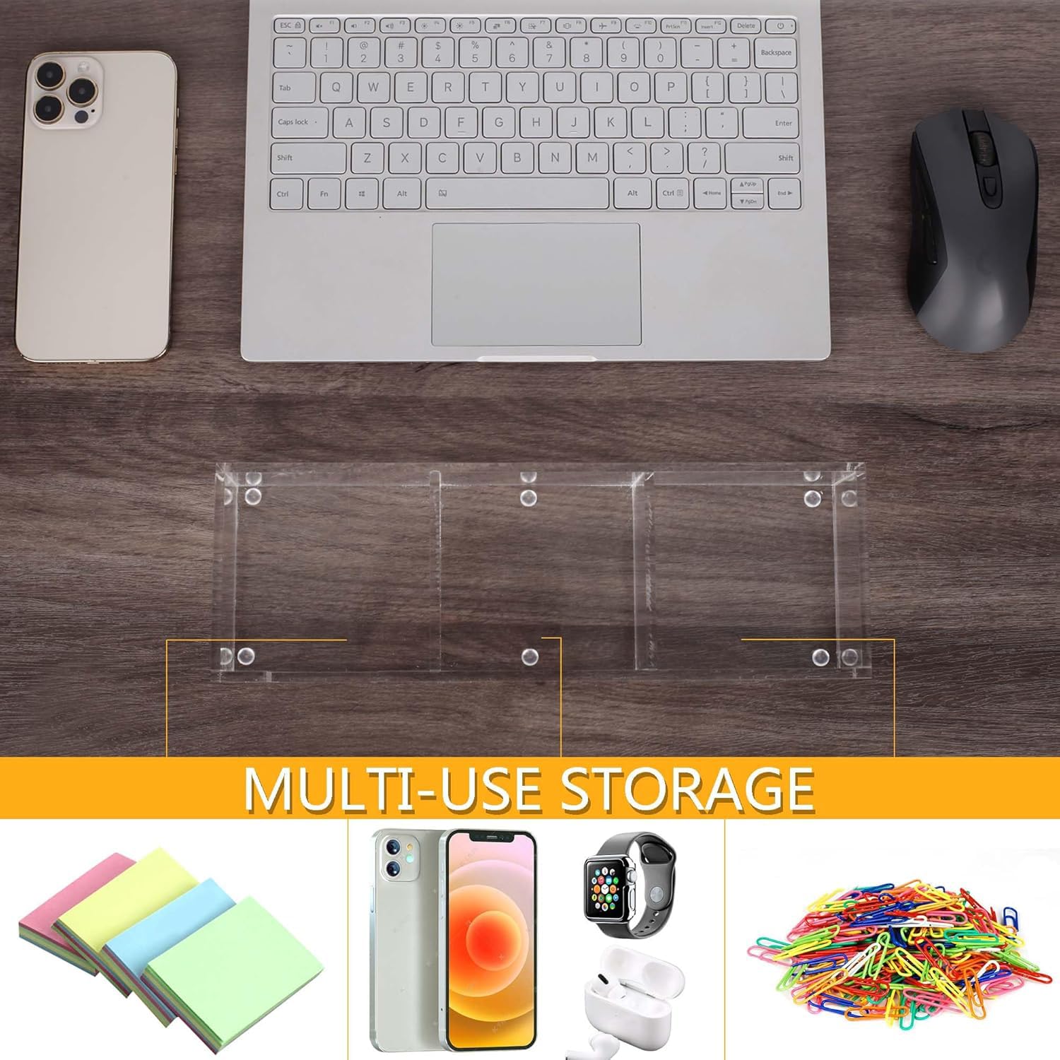 Acryl-Haftnotizhalter, 3-in-1, selbstklebend, Notizblock, Halter, Notizspender, Notizblock, Halter, Schreibtisch-Organizer für Schule, Büro, Zuhause, mit 3 Fächern (DP003)