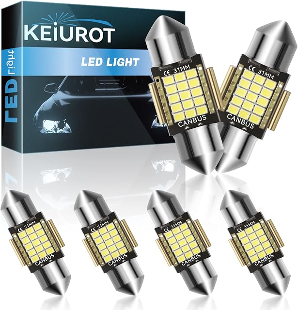 Keiurot 31mm LED Festoon bulbs, C5W LED Bulb, 6PCS Canbus Error Free 2016 Chipsets 15 SMD 12V for Car Interior Replacement Dome for Car Interior Dome Reading License Plate Lamps No Polarity