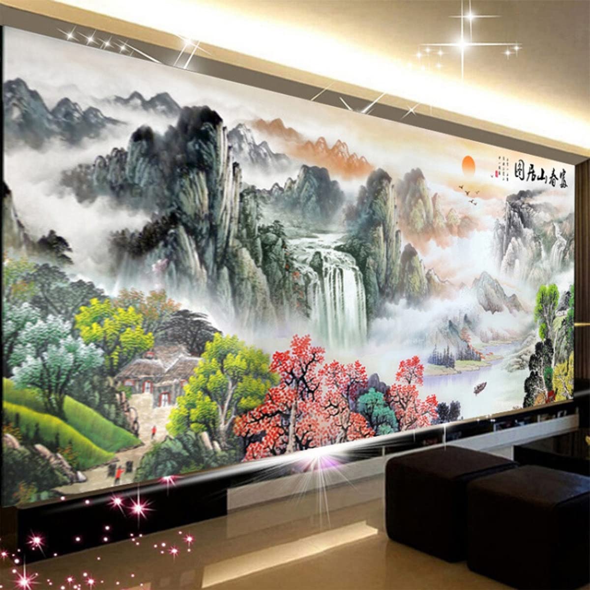 Instarry 5D Diamond Painting Kits Full Drill Chinese Style Landscape Painting Mosaic Embroidery Wall Decor 59.1x23.6 inch