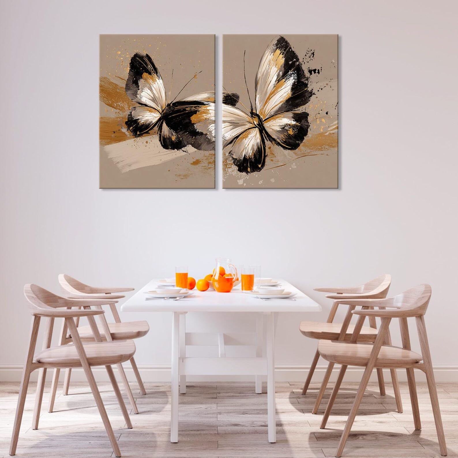 CAOXTART Posters and Prints Abstract Butterfly Canvas Oil Painting, Gold Butterfly Pictures Art | Luxury Home Wall Decor(60x90cmx2/Frameless)