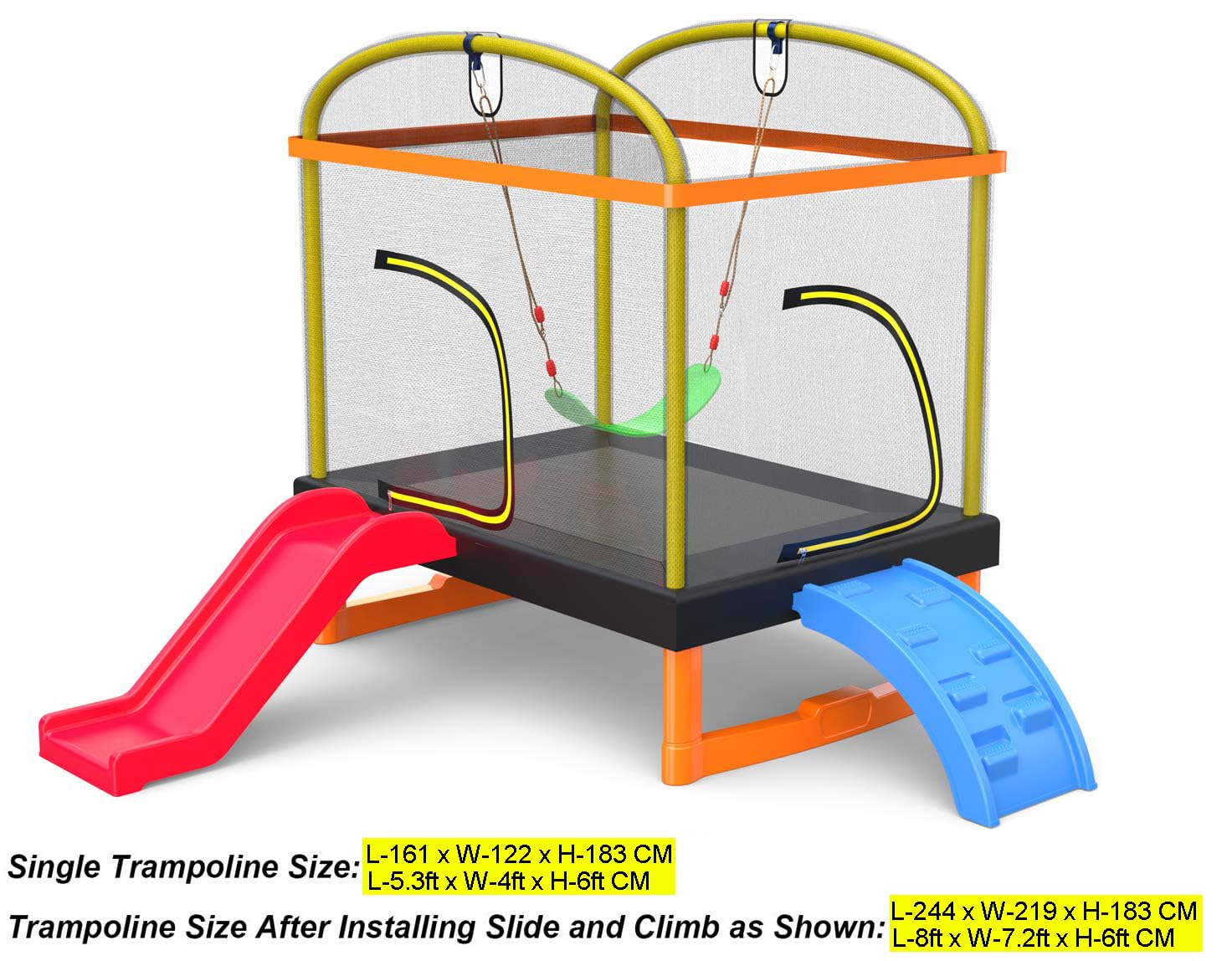 Trampolino PILIN 4 In 1 Per Bambini - Con Altalena, Canestro E Rete Di Sicurezza, Per Interno Ed Esterno - Foto 2