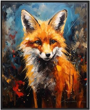 Fox Unframed Poster Art Print, Animal Painting Wall Art Abstract Artwork, Colorful Wildlife Prints Decor for Bedroom Bathroom Living Room 62 Fox, 10"L x 8"W, Unframed