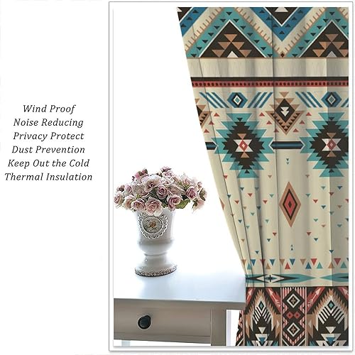 Miniatura 6 de YCness Cortinas aztecas para dormitorio, diseño geométrico étnico del suroeste para sala de estar, diseño tribal navajo, bohemio, nativo americano,
