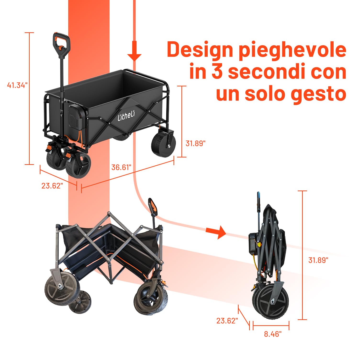 Trolley Litheli Double Motor Foldabile Outdoor 150L 60kg - Dettaglio