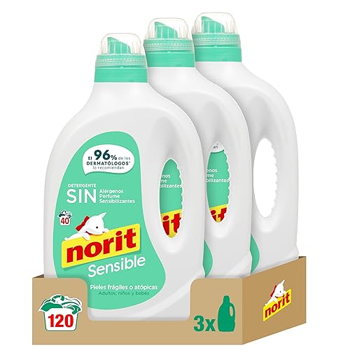 NORIT Sensible - Detergente Líquido Hipoalergénico sin perfume, para Pieles Sensibles y Atópicas, Apto para Adultos, Niños y Bebés, Pack de 3 X 2120 Ml, 6360 Mililitros