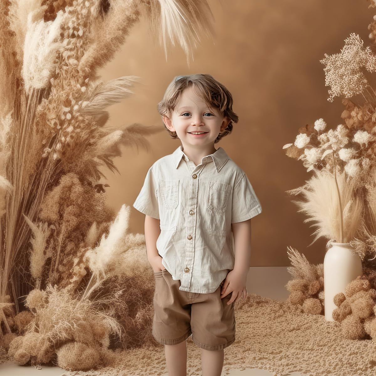 Kate 3x2m Fondale fotografico in stile bohémien Pampas Erba Porta ad arco Decorazione Puntelli Matrimonio Photocall Bambini Compleanno Sfondo Servizio fotografico