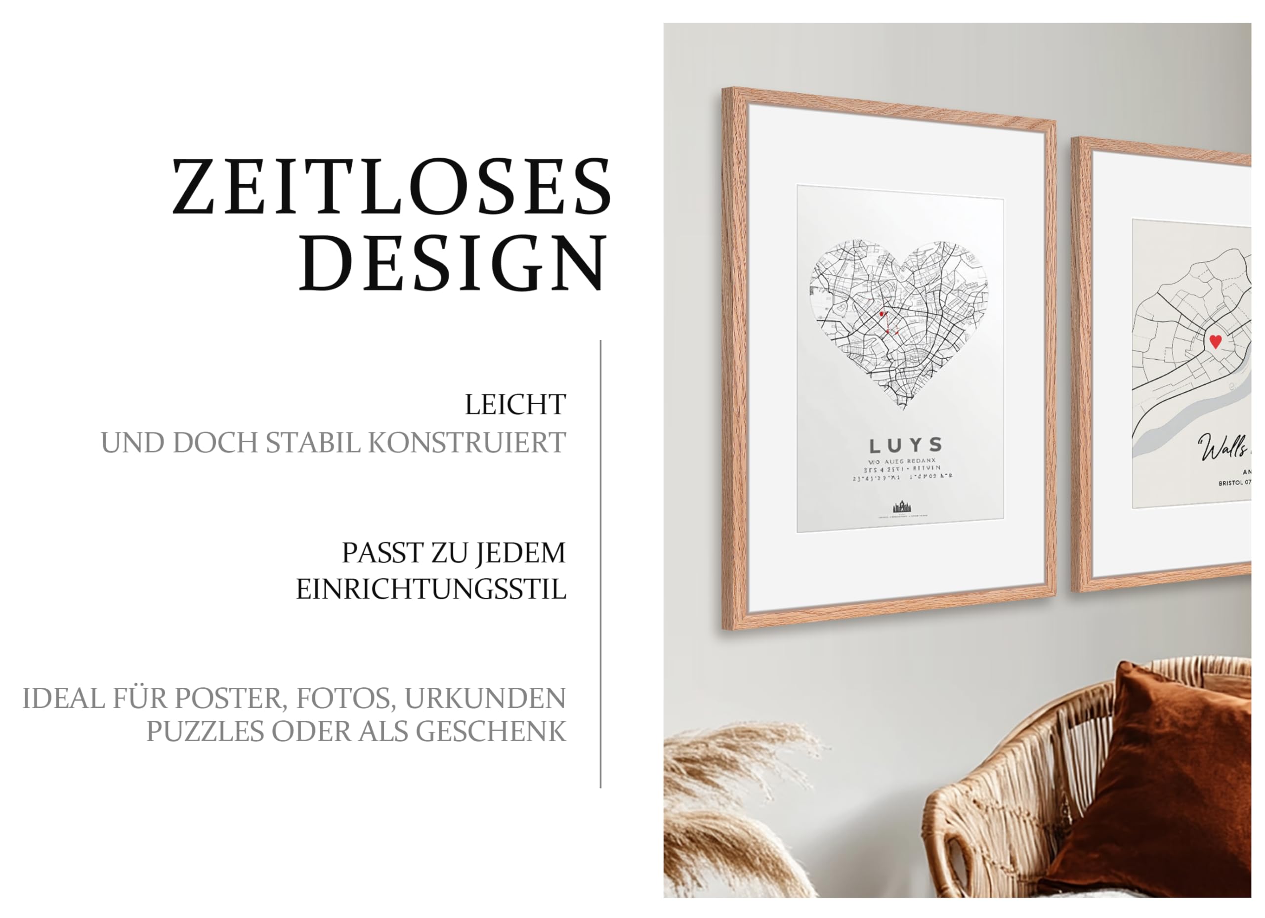 HIMEETIME® 2x Bilderrahmen für 50 x 70 cm Natur Holz Eiche Dünner Rahmen,Picture Frame 50x70cm,Großer DIY-Collage-Rahmen mit Folienabdeckung – Nur zur Wandmontage