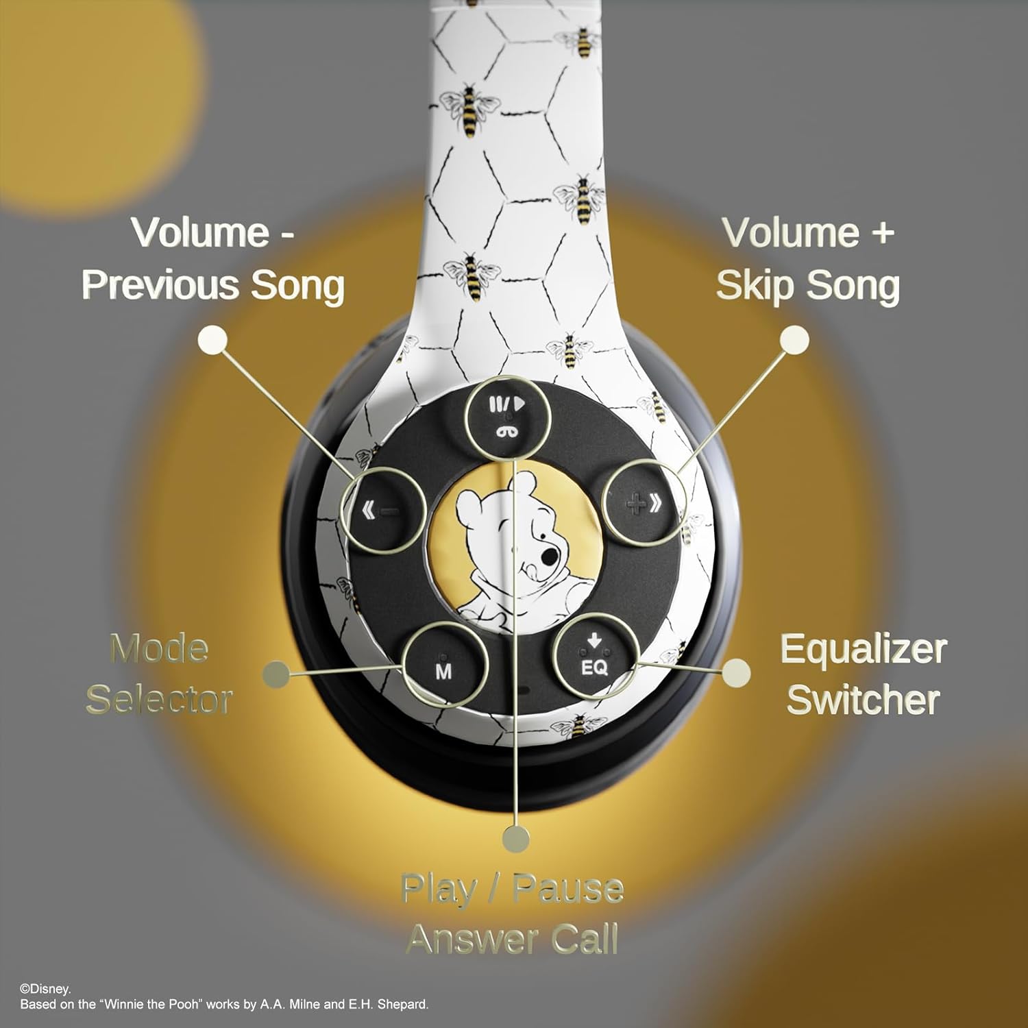 Disney Winnie The Pooh Bluetooth Headphones Over The Ear | Bluetooth Wireless Headset W/Built in Mic and Up to 15 Hrs Playtime- Winnie The Pooh Gifts for Women, Men, Fans of All Ages - Image 5