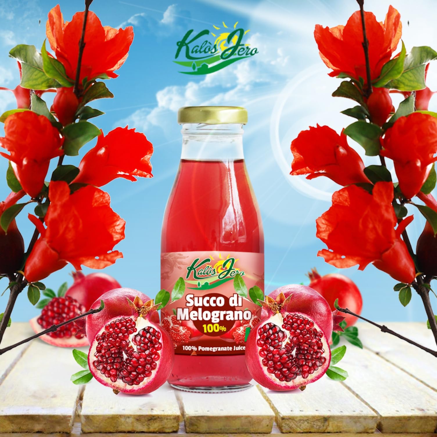 Spremuta Succo di Melograno 6x 720ml – 100% Naturale Frutta Fresca di Stagione - Gusto Autentico - Prodotto Artigianale Alta Qualità Senza Additivi – Kalos Jero