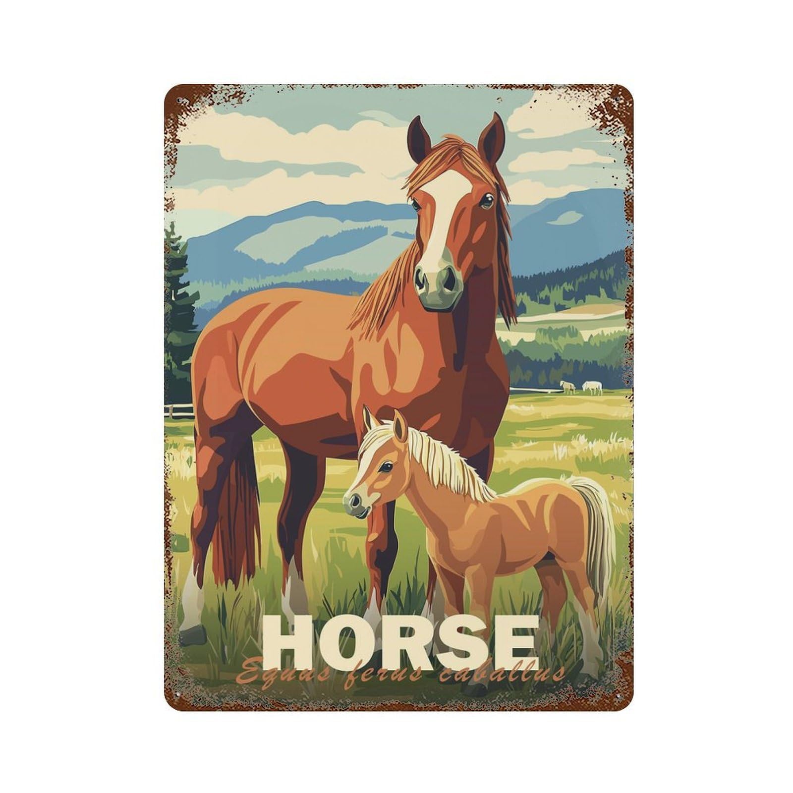 Horse Family 15.7"x11.8" Vintage Rust Metal Sign, Shabby Chic Decor for Garage, Bar And Workshop Decor