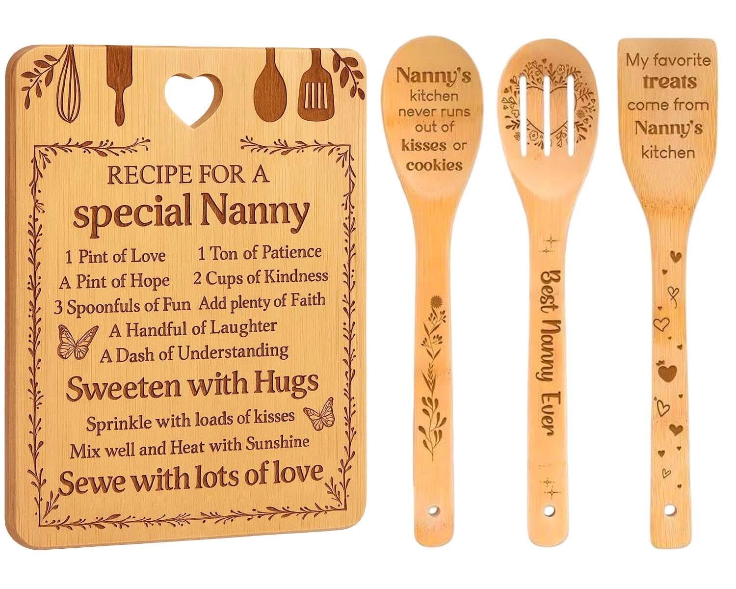 Gifts for Nanny - Birthday Gift for Nanny, Kitchen Gifts Handmade Bamboo Cutting Chopping Board Set, Unique Nanny Christma Gifts, Creative Kitchen Presents for Best Nanny — image 1