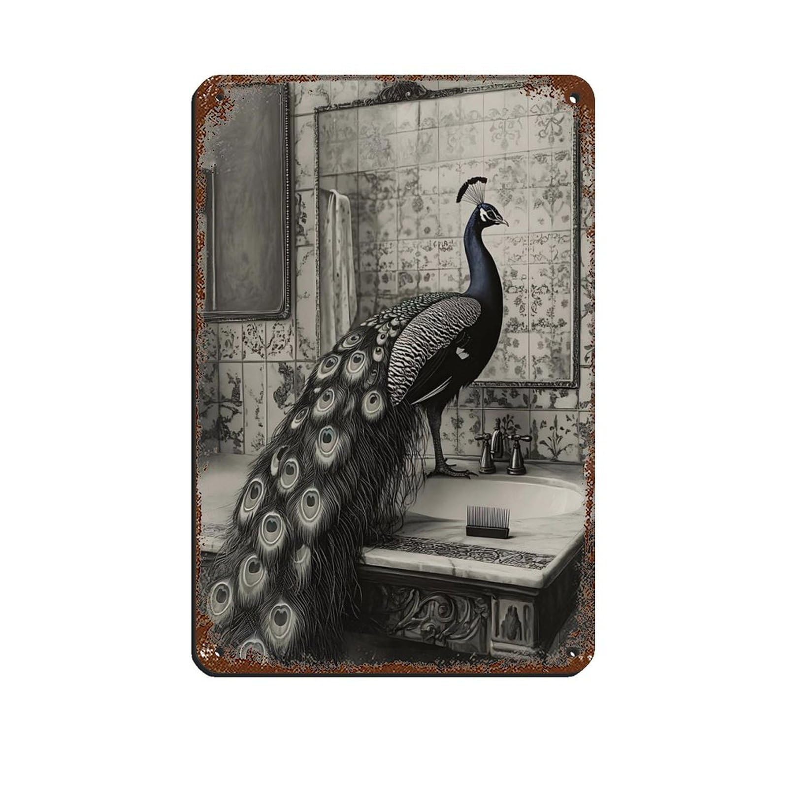 Lxwnze 20L X 30W Cm Elegant Peacock, Vintage Bathroom Tin Sign Vintage Metal Pub Club Cafe Bar Home Wall Art Decoration Poster Retro 8X12inch(20X30cm)