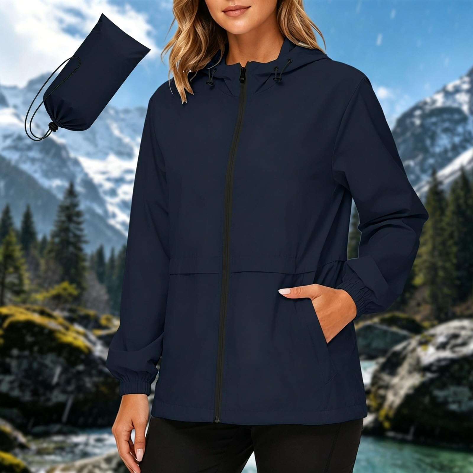 Genérico Chaqueta Entretiempo Mujer-Chaqueta Cortavientos Con Capucha De Talla Grande Chaqueta Informal Para Exteriores Con Cremallera