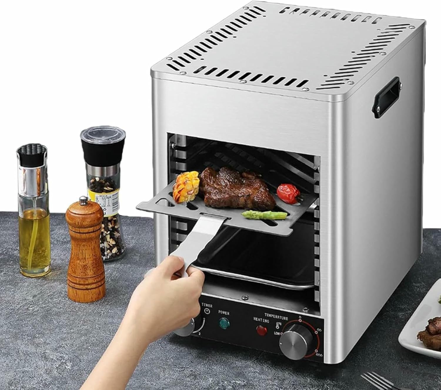 Commercial Electric Steak Broiler, 1700W Electric Indoor Grill with Adjustable Time & Temperature, Perfect for Beef, Chicken, Vegetables, 10-Tier Cooking-