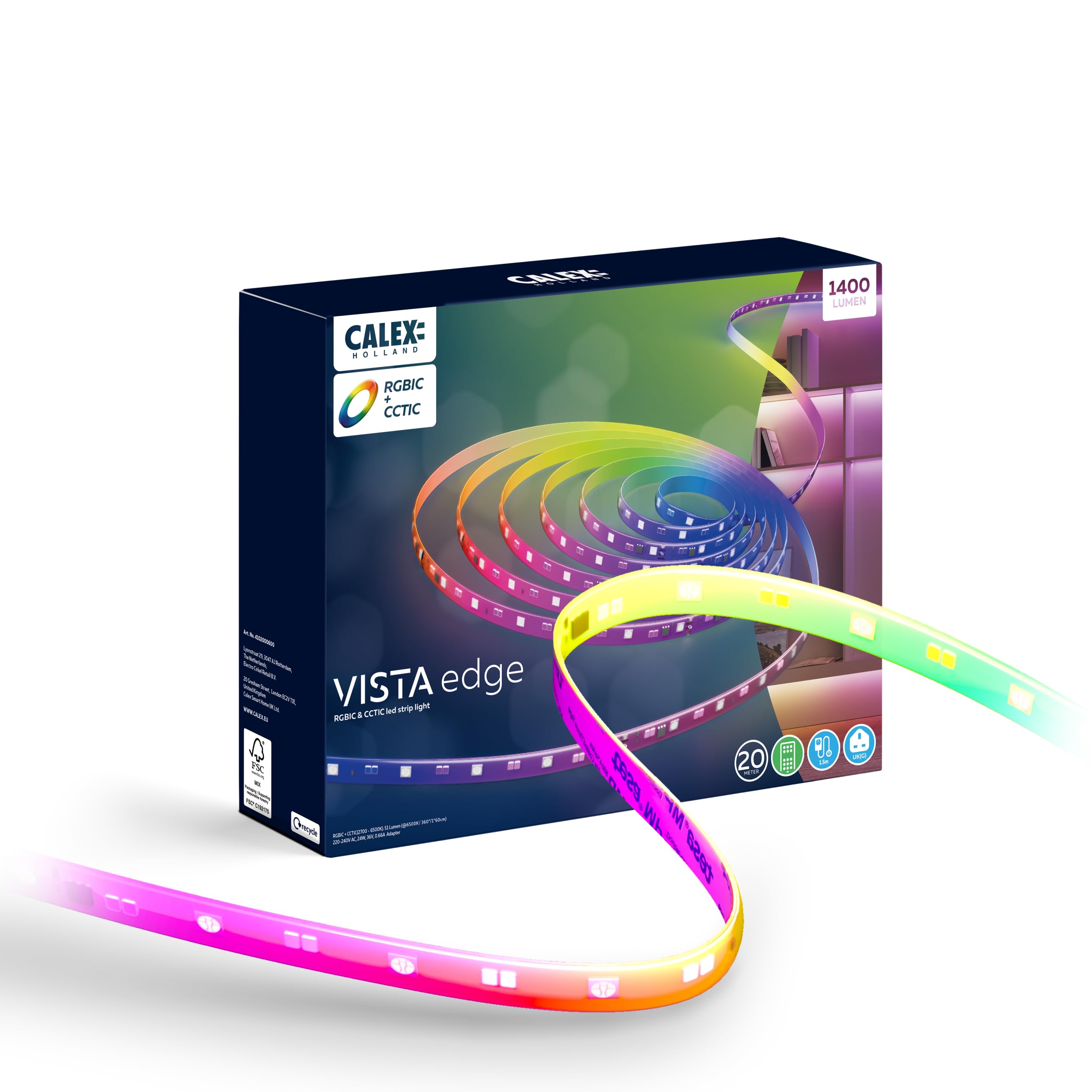 Calex Mains-Powered Led Warm White & Multicolour Strip Light Ip20 1400Lm (L)20M from B&Q